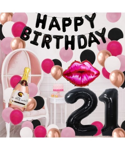 21st Birthday Decorations for Her Black Pink 21st Bday Decorations for Women Black 21 Balloon Number Happy Birthday Banner Pi...