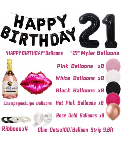 21st Birthday Decorations for Her Black Pink 21st Bday Decorations for Women Black 21 Balloon Number Happy Birthday Banner Pi...