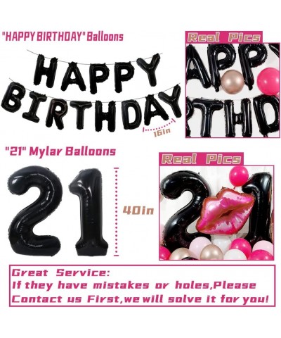 21st Birthday Decorations for Her Black Pink 21st Bday Decorations for Women Black 21 Balloon Number Happy Birthday Banner Pi...