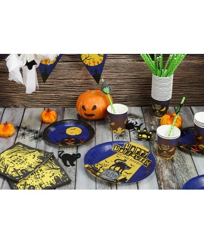 127PCS Halloween Party Supplies Set for 25 People Including Banner Tablecloth Plates Cups Napkins Straws Disposable Dinnerwar...