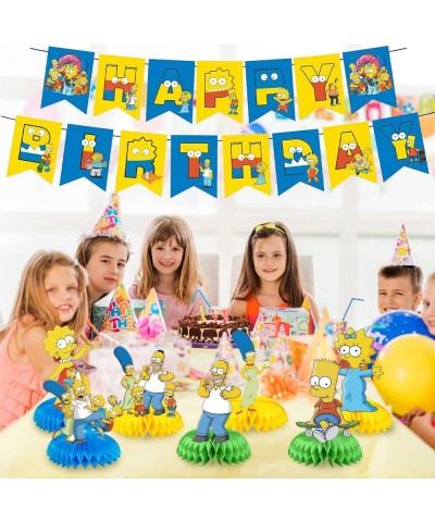 7 Pcs Simpsons Theme Honeycomb Centerpieces Table Toppers Simpsons 3D Double Side Cake Toppers Simpsons Table Centerpieces Ta...