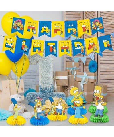 7 Pcs Simpsons Theme Honeycomb Centerpieces Table Toppers Simpsons 3D Double Side Cake Toppers Simpsons Table Centerpieces Ta...