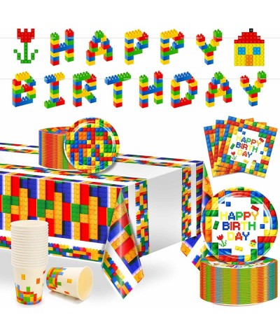 102 Pcs Building Blocks Birthday Party Supplies Tableware Tablecloth Decorations Set Serves 25 Includes 9" & 7" Plates Napkin...