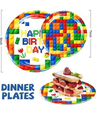 102 Pcs Building Blocks Birthday Party Supplies Tableware Tablecloth Decorations Set Serves 25 Includes 9" & 7" Plates Napkin...