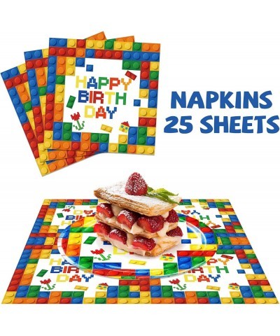 102 Pcs Building Blocks Birthday Party Supplies Tableware Tablecloth Decorations Set Serves 25 Includes 9" & 7" Plates Napkin...