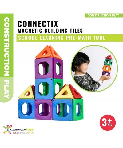 CONNECTIX Magnetic Building Tiles | Kid-Powered Learning | STEM Toy | Set of 30 Magnetic Squares and Triangles in 6 Colors | ...