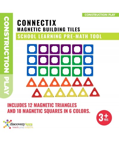 CONNECTIX Magnetic Building Tiles | Kid-Powered Learning | STEM Toy | Set of 30 Magnetic Squares and Triangles in 6 Colors | ...