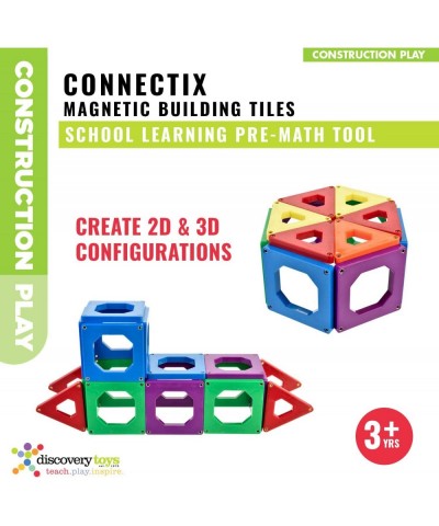 CONNECTIX Magnetic Building Tiles | Kid-Powered Learning | STEM Toy | Set of 30 Magnetic Squares and Triangles in 6 Colors | ...