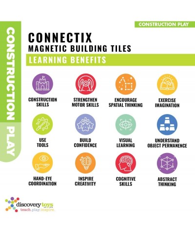 CONNECTIX Magnetic Building Tiles | Kid-Powered Learning | STEM Toy | Set of 30 Magnetic Squares and Triangles in 6 Colors | ...