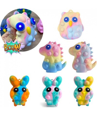 6 Pack Pop Fidget Toys 3D Silicone Squishy Toys Squeeze Stress Balls Dinosaur & Owl Toys Stress Anxiety Relief for Autistic K...