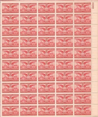 US Stamp - 1949 Alexandria Bicentennial Airmail - 50 Stamp Sheet C40 $22.63 Collectible Postage Stamps