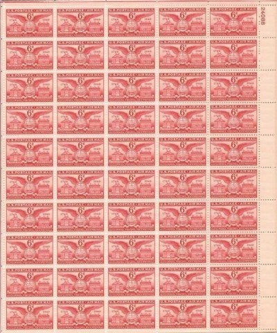 US Stamp - 1949 Alexandria Bicentennial Airmail - 50 Stamp Sheet C40 $22.63 Collectible Postage Stamps