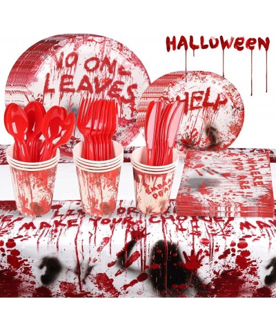 81pcs Bloody Party Decorations Scary Bloody Hand Print Halloween Scary Decorations Tableware Set Disposable Paper Plates Cups...