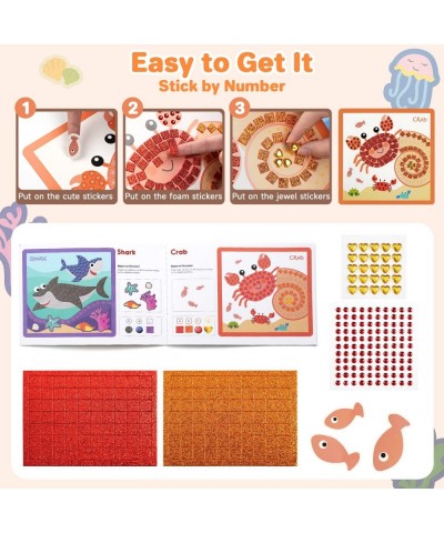 Mosaic Sticker 8 Sheets Ocean Animal Paint by Stickers for Kids Ages 3-8 Preschool Learning Activities Include Shark Crab Sti...