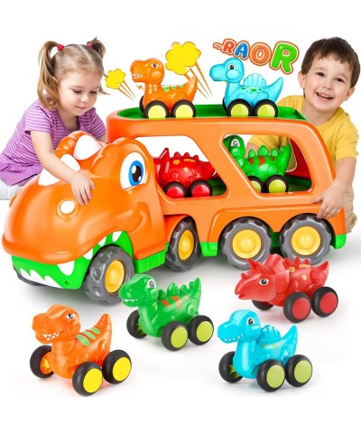 Toddler Car Toy for 2 3 4 5 Years Old Dinosaur Transport Carrier Truck with 4 Pack Small Pull Back Dino Car Friction Power Ve...