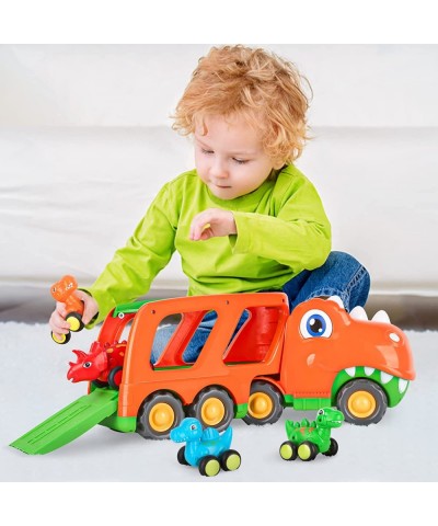 Toddler Car Toy for 2 3 4 5 Years Old Dinosaur Transport Carrier Truck with 4 Pack Small Pull Back Dino Car Friction Power Ve...