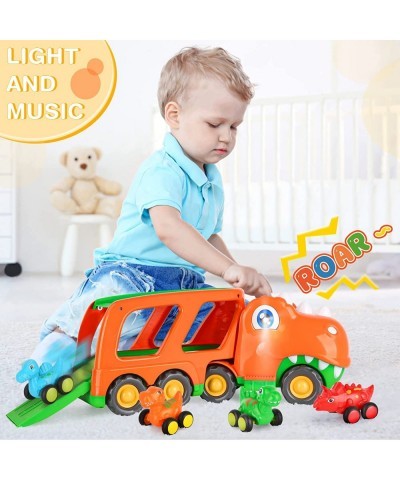 Toddler Car Toy for 2 3 4 5 Years Old Dinosaur Transport Carrier Truck with 4 Pack Small Pull Back Dino Car Friction Power Ve...