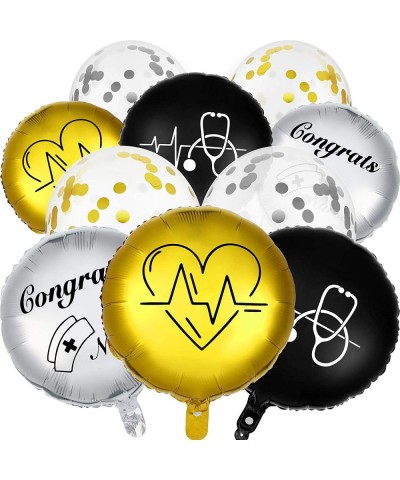 25 Pieces Nurse Balloons 18 Inch 12 Inch Nurse Graduation Foil Balloons with Double Sided Gold Silver Nursing Latex Balloons ...