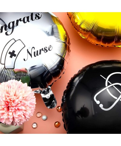 25 Pieces Nurse Balloons 18 Inch 12 Inch Nurse Graduation Foil Balloons with Double Sided Gold Silver Nursing Latex Balloons ...