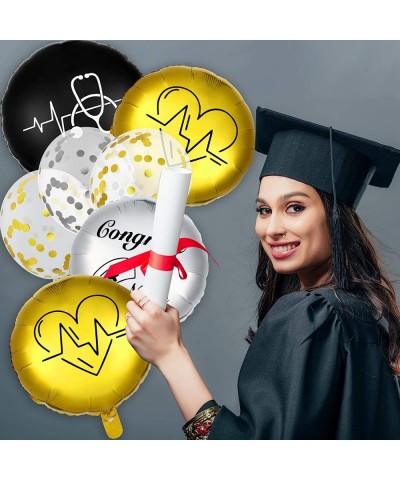 25 Pieces Nurse Balloons 18 Inch 12 Inch Nurse Graduation Foil Balloons with Double Sided Gold Silver Nursing Latex Balloons ...