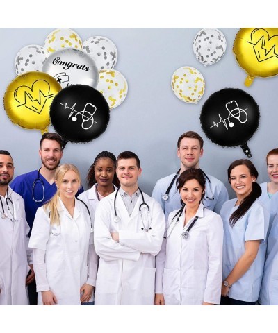 25 Pieces Nurse Balloons 18 Inch 12 Inch Nurse Graduation Foil Balloons with Double Sided Gold Silver Nursing Latex Balloons ...