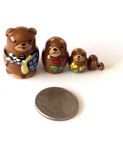 1.25" Tall Brown Bear Mini Nesting Dolls Russian Hand Carved Hand Painted 5 Piece Matryoshka Set $54.28 Nesting Dolls