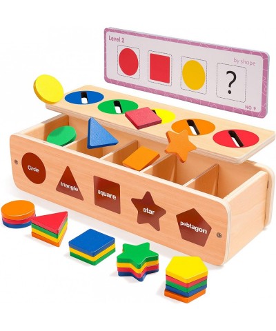 Wooden Shape & Color Sorting Toy with Storage Box 25 Non-Toxic Geometric Blocks Montessori Toy Preschool Educational Learning...