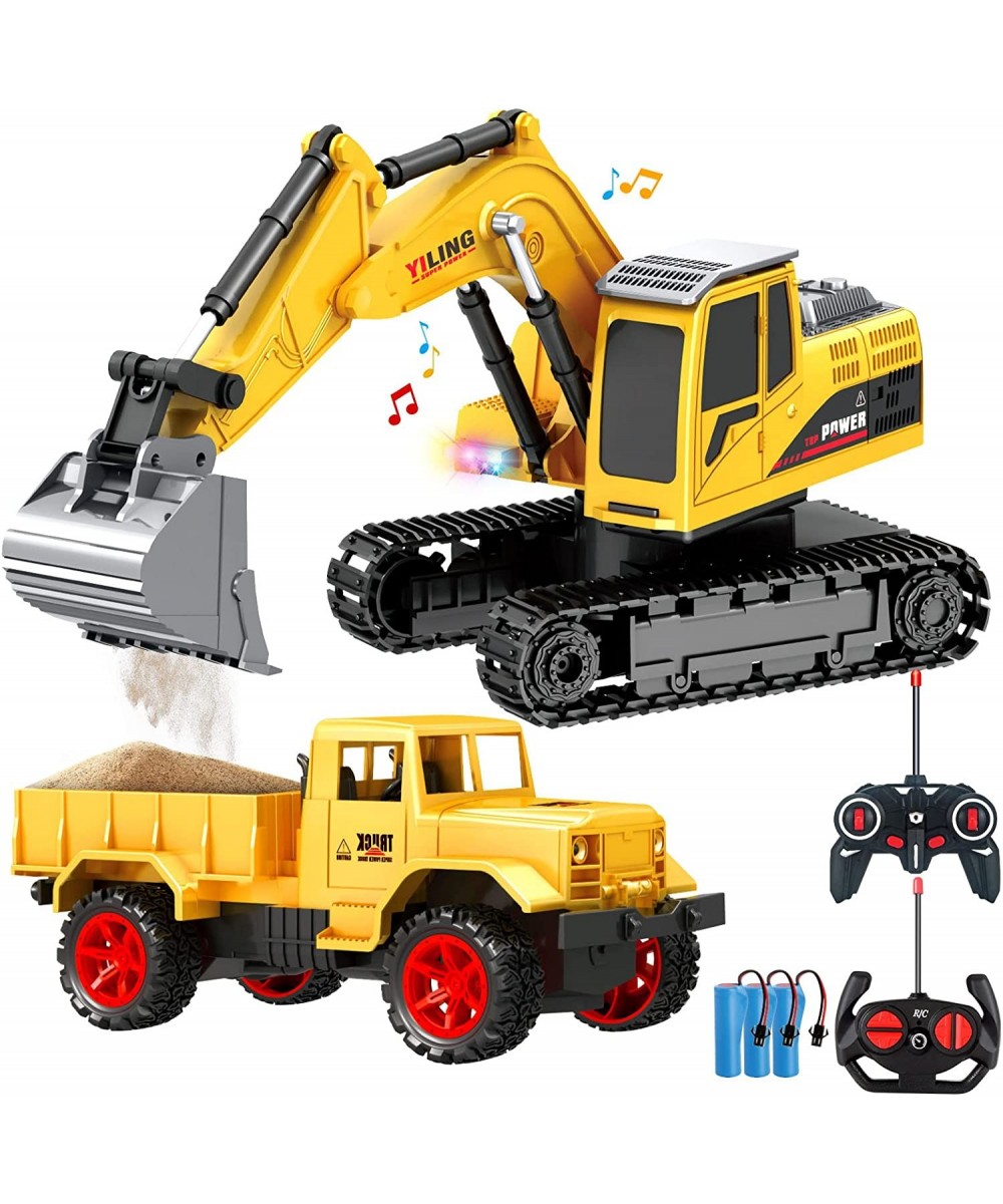 Remote Control Excavator & Dump Truck Toy for Kids(Set of 2) with Lights and Sounds Construction Vehicles RC Trucks Toys for ...