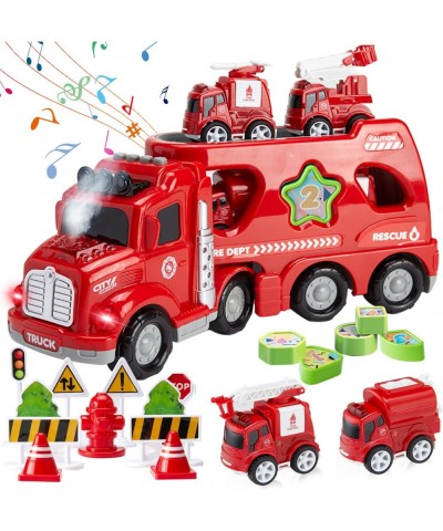 Toddler Toys Car Kids 22 in 1 Carrier Vehicle Fire Truck Toys Playset with 4 Alloy Cars Road Signs Mist Spray Flashing Lights...