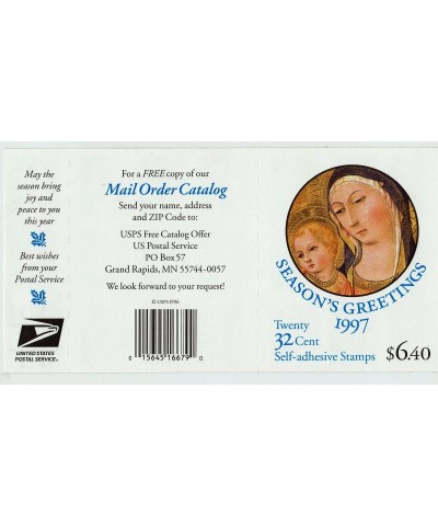 US Stamp 1997 32c Christmas Madonna & Child Booklet of 20 Stamps 3176a $24.92 Collectible Postage Stamps