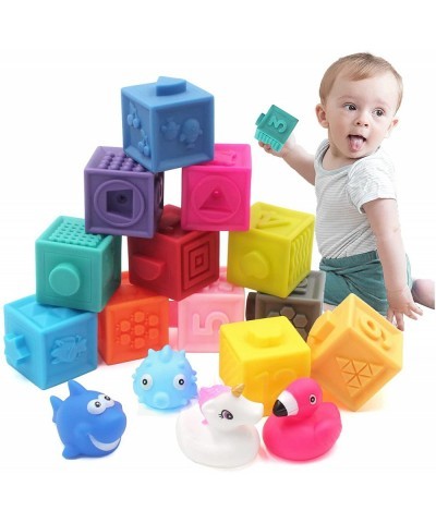 Baby Blocks 16 PCS Baby Soft Building Blocks Stacking Blocks with Shark Animals and Number Educational Montessori Toys for Ba...