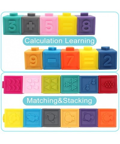 Baby Blocks 16 PCS Baby Soft Building Blocks Stacking Blocks with Shark Animals and Number Educational Montessori Toys for Ba...