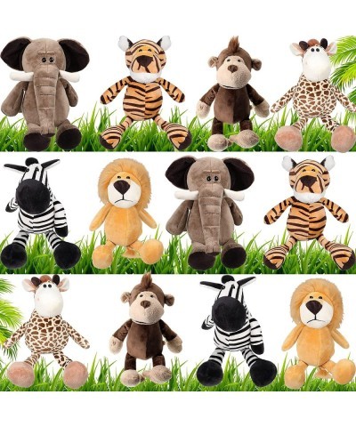 12 Pieces Safari Stuffed Animals 11.8 Inch Jungle Animal Toys Set Boys Girls Plush Forest Animals Lion Elephant Zebra Giraffe...