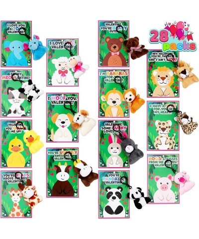 28 Pack Valentines Day Gifts Cards for Kids with Animal Plush Toy Key Chain Stress Relief Fidget Toy for Valentine's Classroo...