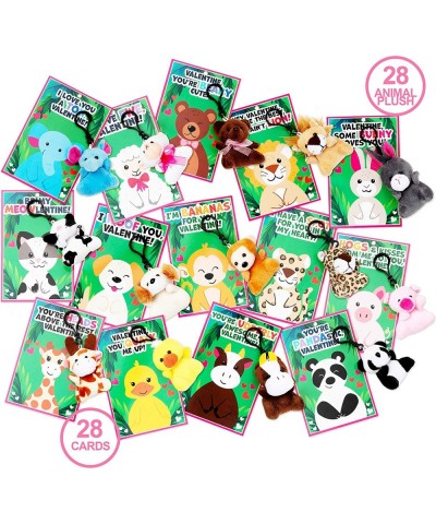 28 Pack Valentines Day Gifts Cards for Kids with Animal Plush Toy Key Chain Stress Relief Fidget Toy for Valentine's Classroo...