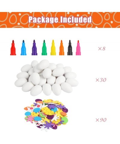 Easter White Plastic Eggs Kit 30pcs Paintable Fake Hanging Egg Ornament with 80pcs Bunny Chick Foam Sticker Pens for Kids Cra...