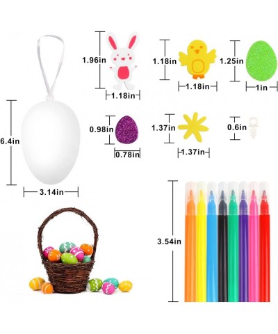 Easter White Plastic Eggs Kit 30pcs Paintable Fake Hanging Egg Ornament with 80pcs Bunny Chick Foam Sticker Pens for Kids Cra...