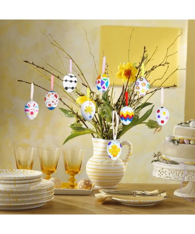 Easter White Plastic Eggs Kit 30pcs Paintable Fake Hanging Egg Ornament with 80pcs Bunny Chick Foam Sticker Pens for Kids Cra...