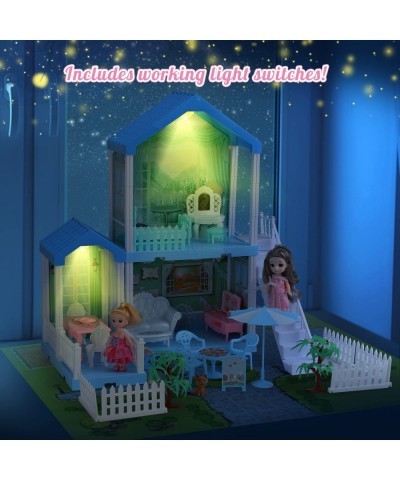 Dollhouse - Doll House 4-5 Year Old with Lights - Toddler Girls Doll House 3-5 Year Old 20" x 19" x 11" with 2 Dolls 3 Prince...