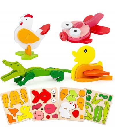 Wooden Puzzles Preschool Learning & Education Toys for Toddler 1-3 Year Old 3D Animal Shape Jigsaw Puzzle Montessori Stem Tra...