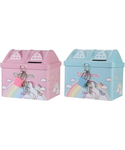 2pcs Unicorn Piggy Bank Rainbow House Shape Iron Coin Bank Money Saving Pot Box with Padlock for Birthday Gift Kids Home Deco...