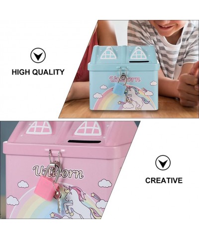 2pcs Unicorn Piggy Bank Rainbow House Shape Iron Coin Bank Money Saving Pot Box with Padlock for Birthday Gift Kids Home Deco...