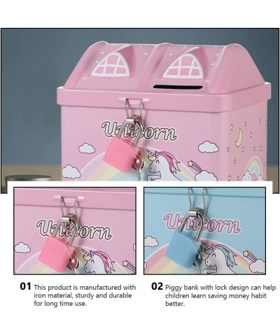 2pcs Unicorn Piggy Bank Rainbow House Shape Iron Coin Bank Money Saving Pot Box with Padlock for Birthday Gift Kids Home Deco...