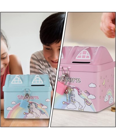 2pcs Unicorn Piggy Bank Rainbow House Shape Iron Coin Bank Money Saving Pot Box with Padlock for Birthday Gift Kids Home Deco...