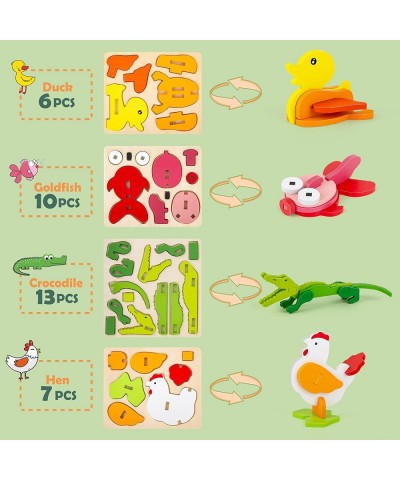 Wooden Puzzles Preschool Learning & Education Toys for Toddler 1-3 Year Old 3D Animal Shape Jigsaw Puzzle Montessori Stem Tra...