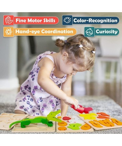 Wooden Puzzles Preschool Learning & Education Toys for Toddler 1-3 Year Old 3D Animal Shape Jigsaw Puzzle Montessori Stem Tra...