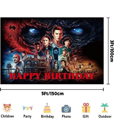 Stranger Happy Birthday Backdrop Banner 5x3FT Stranger Party Supplies for kids Happy Birthday Banner Stranger Movie Themed Ph...