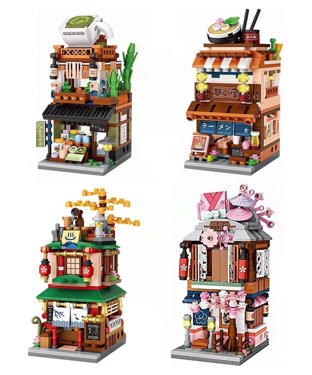 Japanese Street View Shop Building Blocks House Toy 4 Models Mini DIY Building Blocks Model MOC Construction Toy Gift for 6-1...