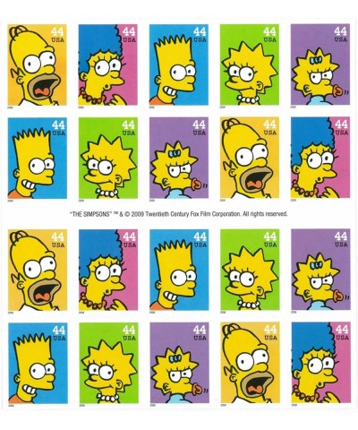 The Simpsons Sheet of 20 x 44-Cent Stamps USA 2009 Scott 4399-4403 $30.54 Collectible Postage Stamps