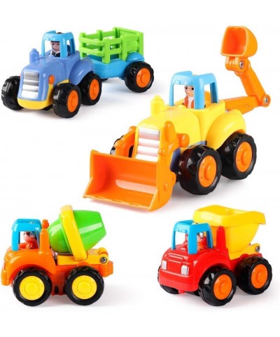 4 Pack Friction Powered Cars Construction Vehicles Toy Set Cartoon Push and Go Car Tractor Bulldozer Cement Mixer Truck Dumpe...